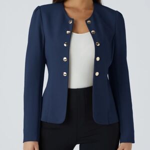 Halara Round Neck Long Sleeve Work Jacket - Blue - Size Small